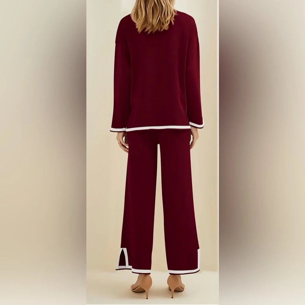 NWT PRETTYGARDEN Women’s 2-piece Wine Red Long-Sleeve Knit Outfit. Size: XL - Picture 3 of 13